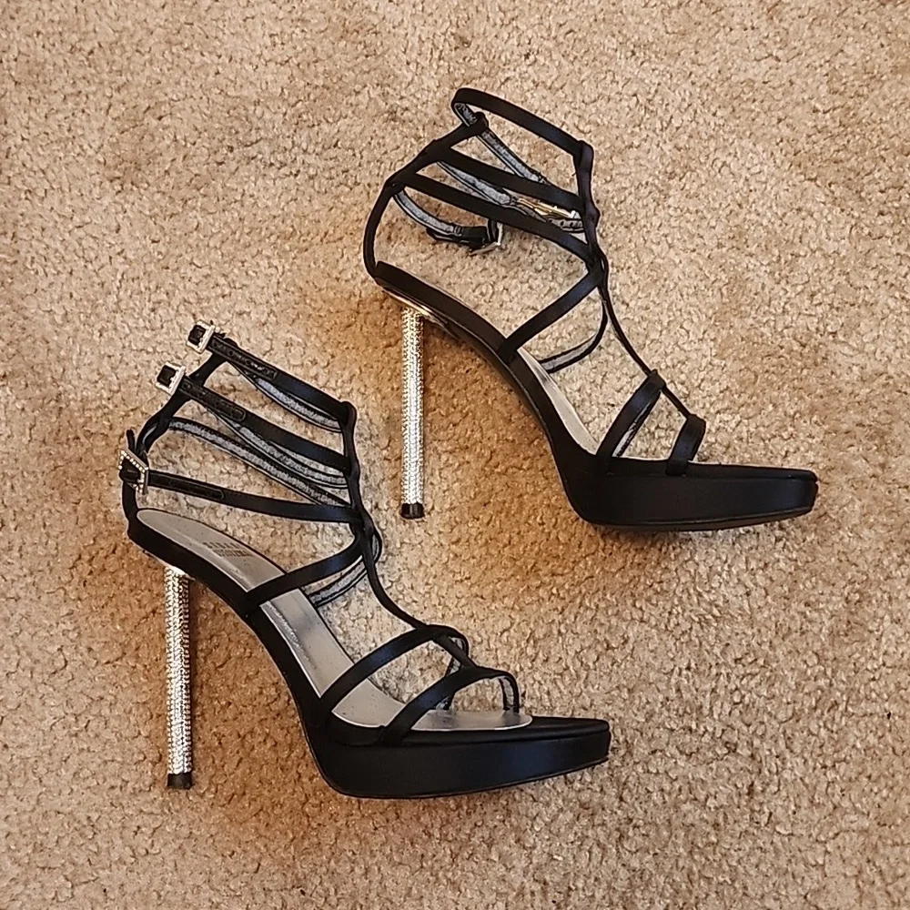 Stuart Weitzman Satin Crystal Embellishments Heels